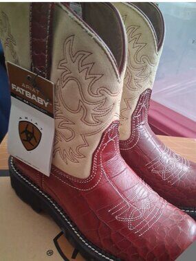 Ariat Fat Baby Boots Womens 7.5 B Red Alligator Print Cowgirl Western 14709 Y2K